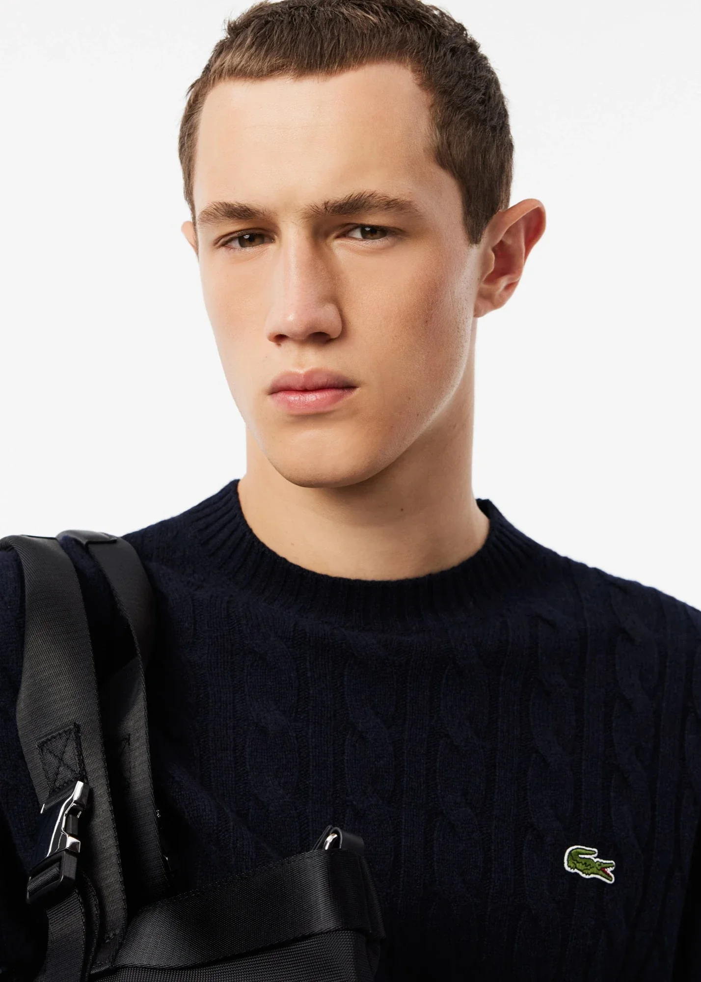 Pull torsadé Lacoste marine en laine – Image 3