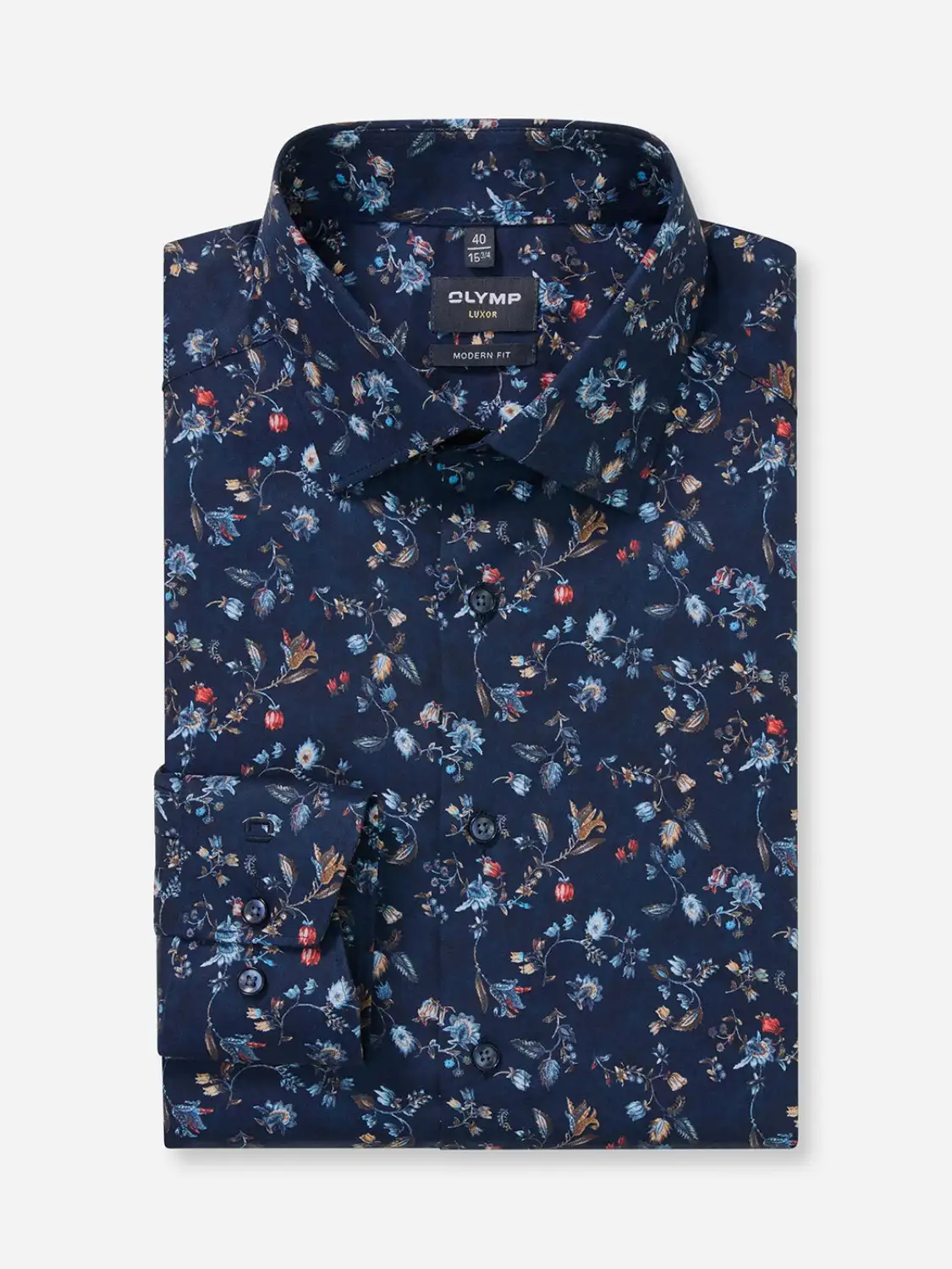 Chemise à motifs OLYMP droite marine en coton