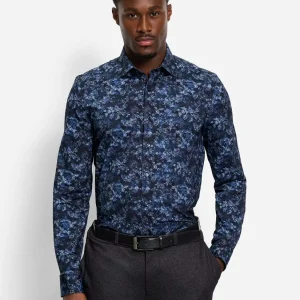 Chemise à motifs OLYMP ajustée marine