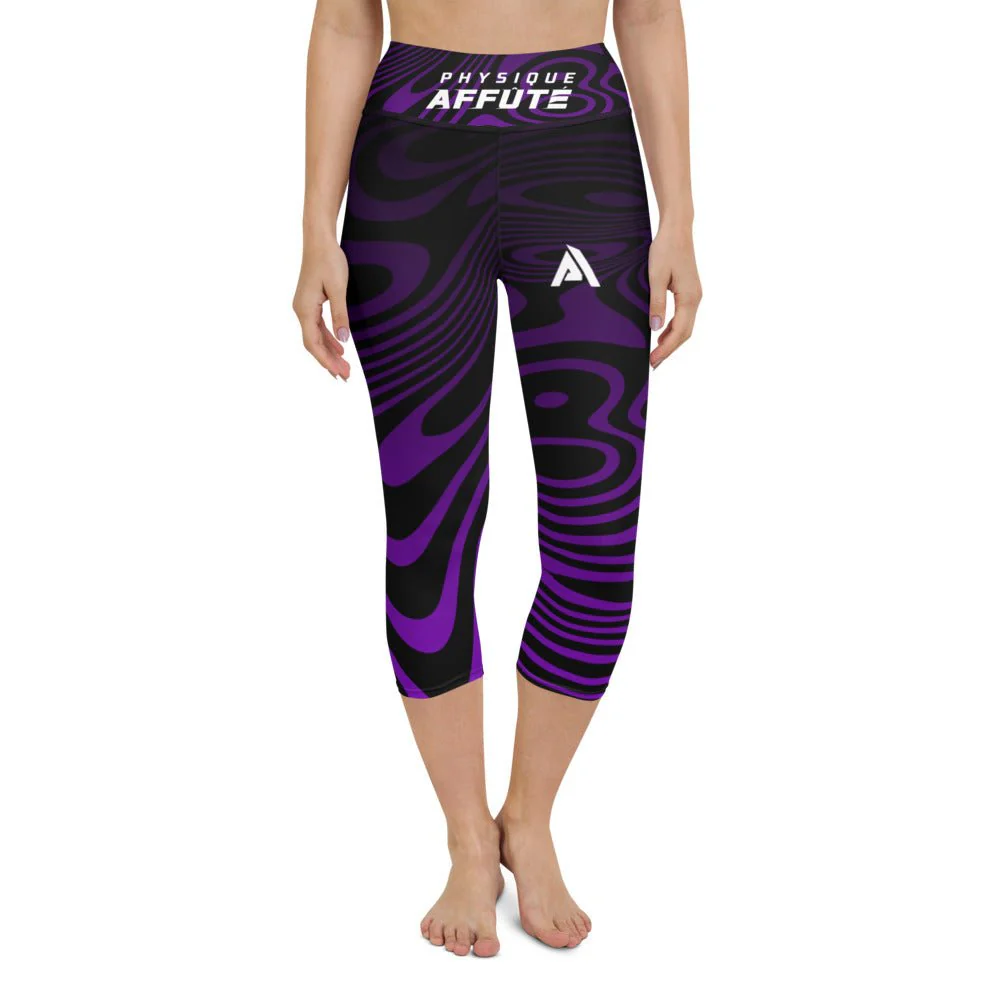 💜🖤 Collant Court Sport Femme Noir Violet – Motif Graphique