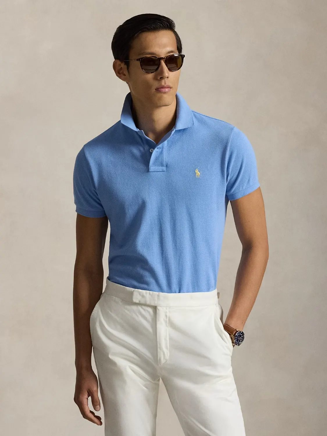 Polo Ralph Lauren ajusté bleu en coton piqué