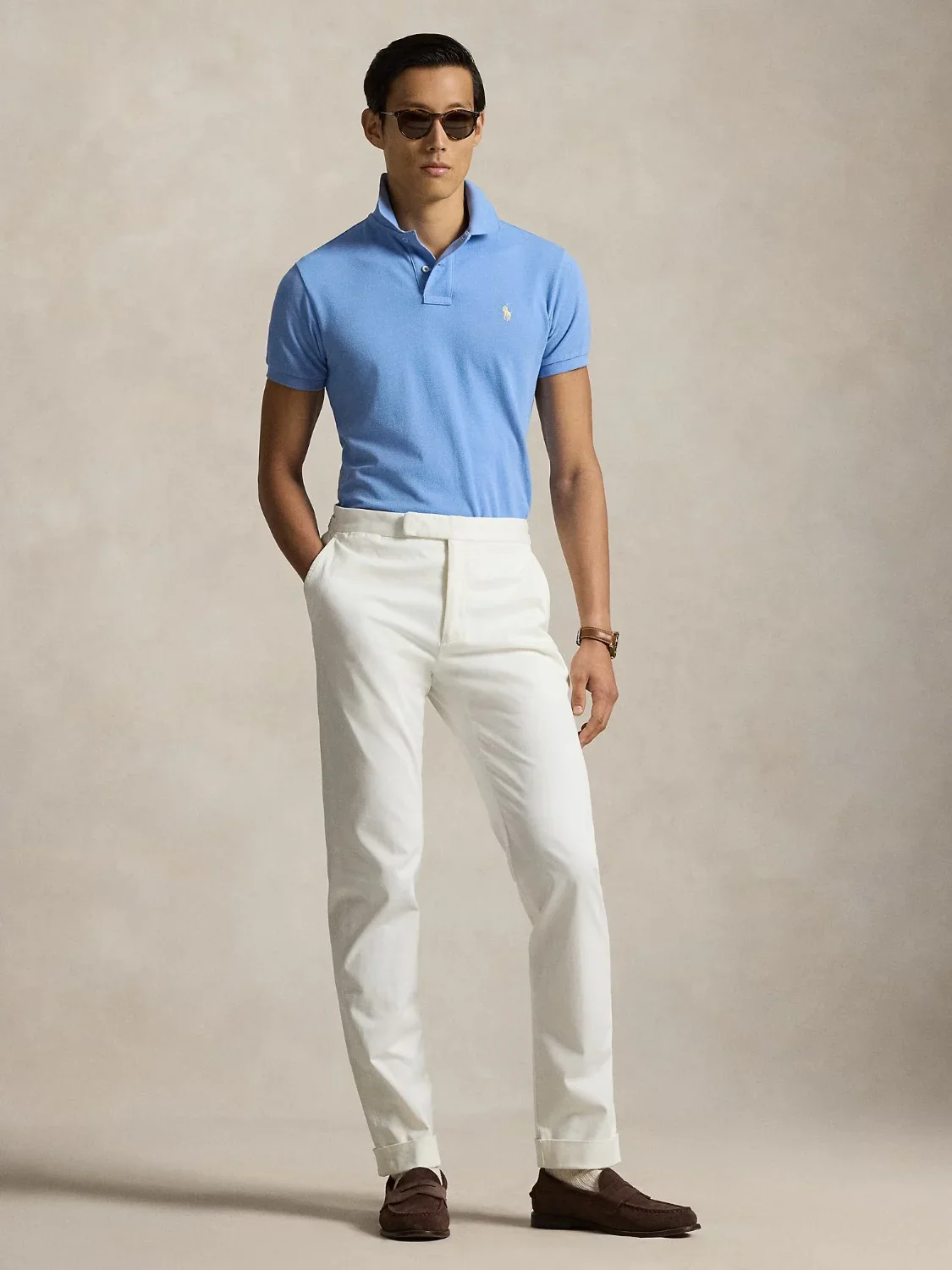 Polo Ralph Lauren ajusté bleu en coton piqué – Image 4