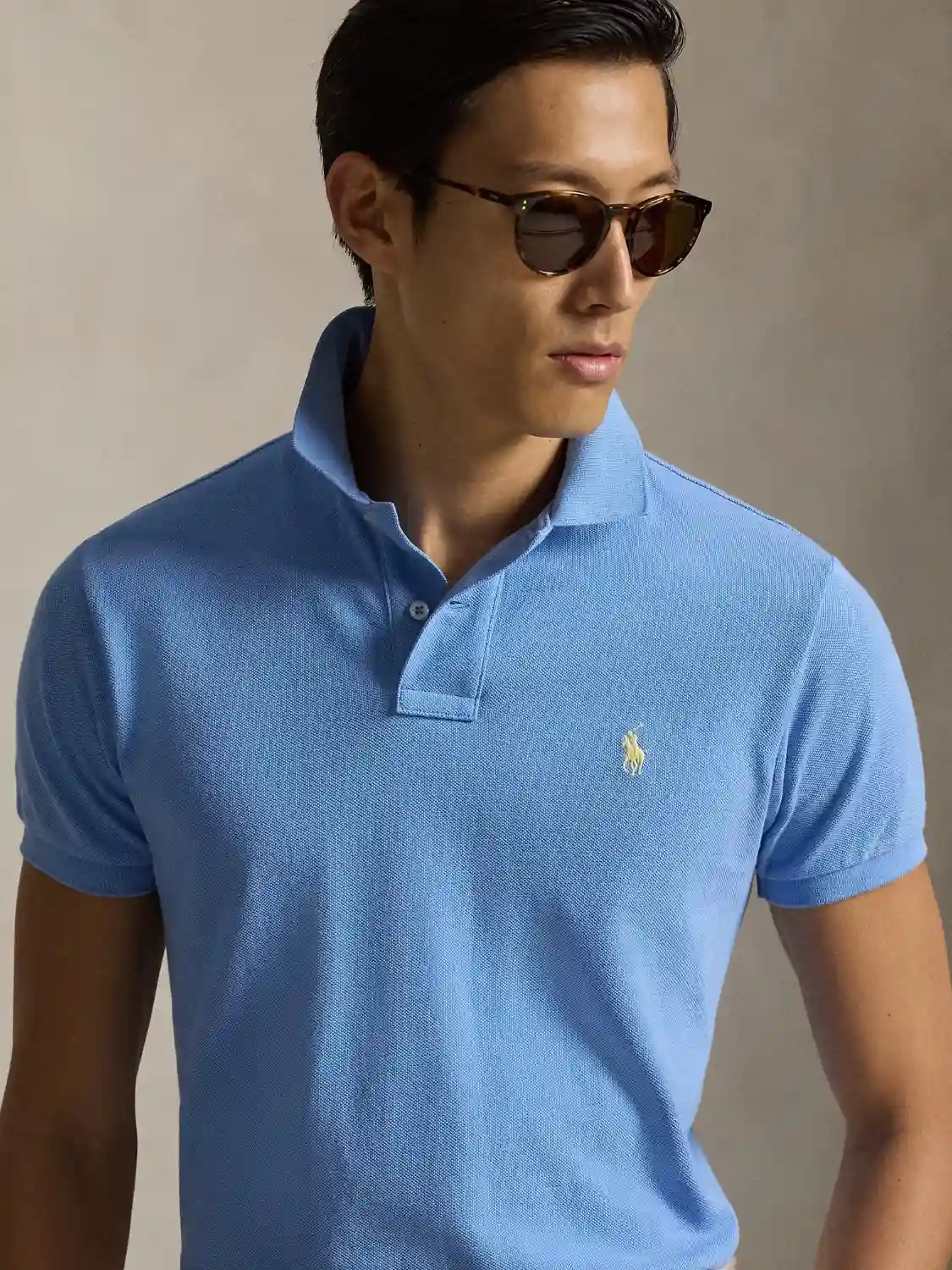 Polo Ralph Lauren ajusté bleu en coton piqué – Image 2