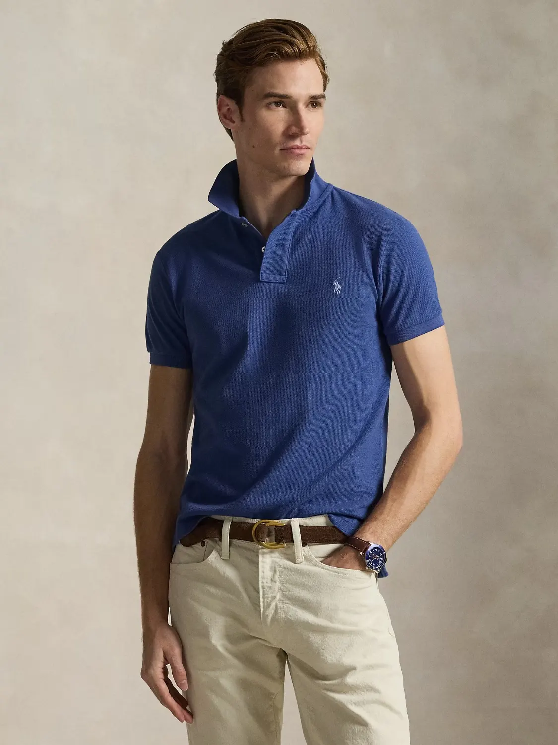 Polo Ralph Lauren ajusté bleu en coton piqué