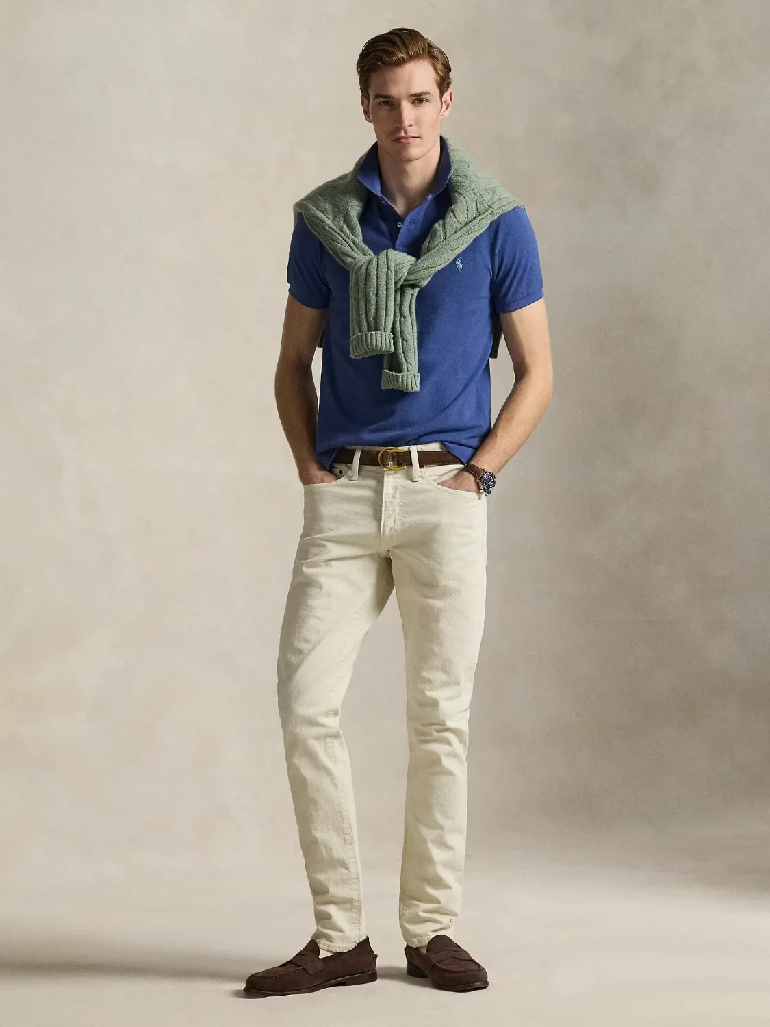 Polo Ralph Lauren ajusté bleu en coton piqué – Image 4