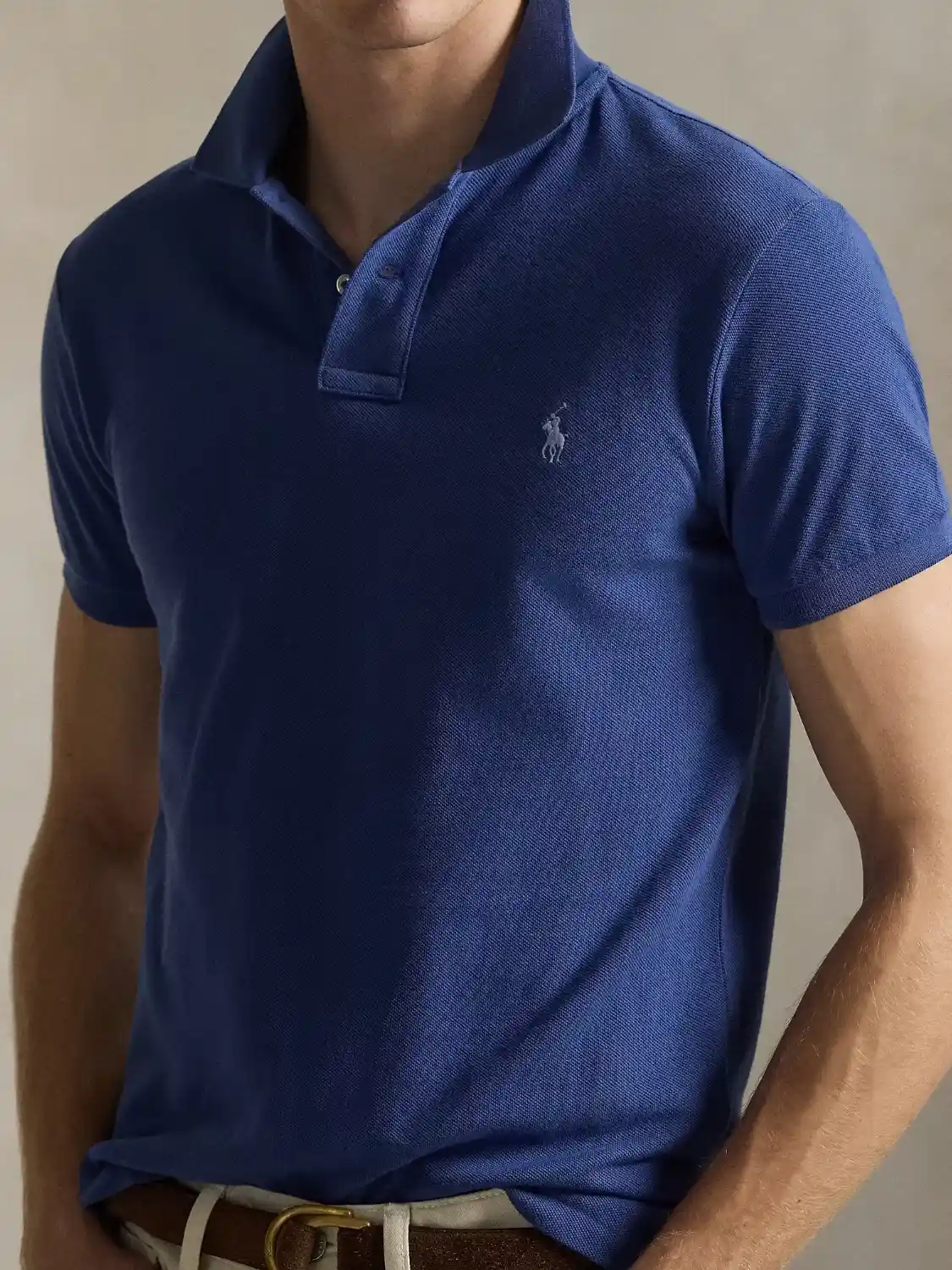 Polo Ralph Lauren ajusté bleu en coton piqué – Image 3