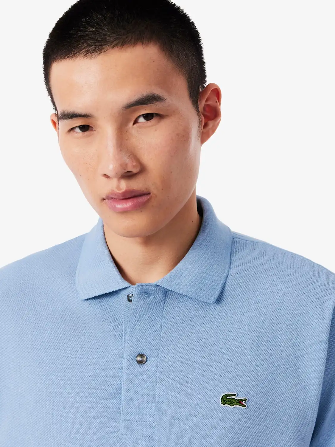 Polo L1212 Lacoste bleu en coton – Image 3