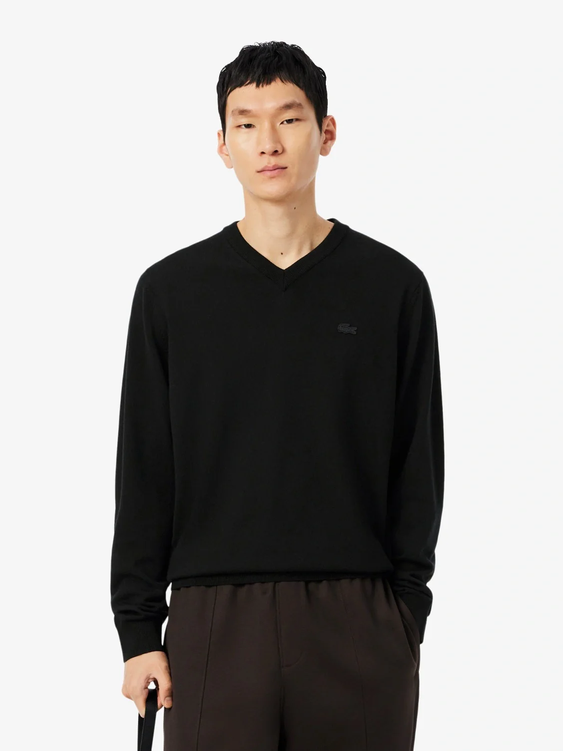 Pull col V Lacoste noir en laine