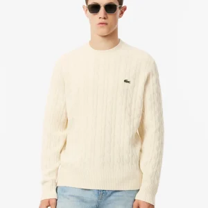 Pull torsadé Lacoste beige en laine