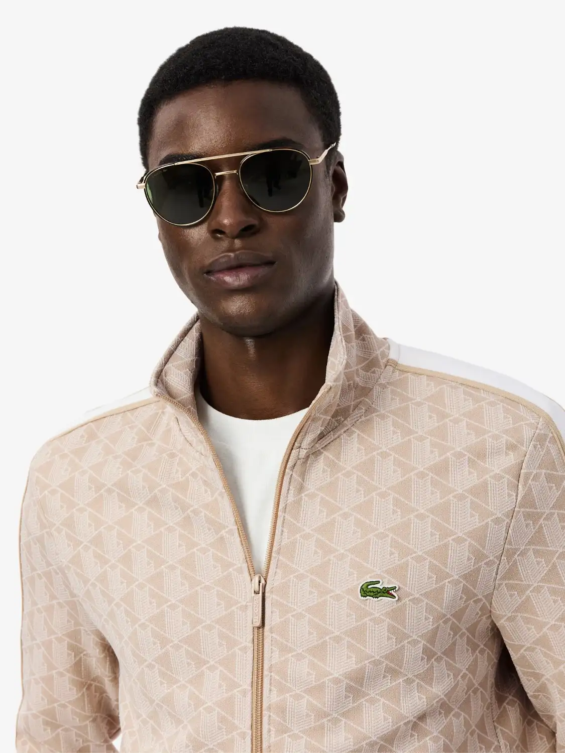 Sweat jacquart monogramme Lacoste beige – Image 2